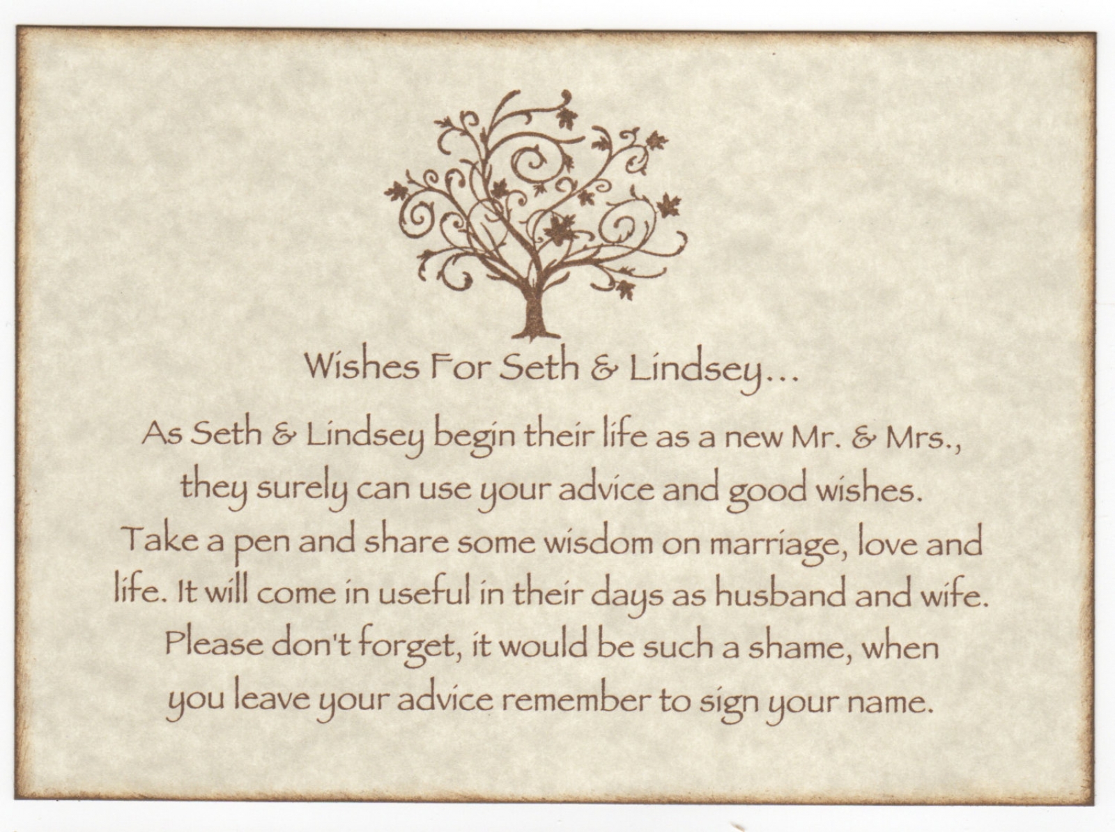 Personalized Marriage Wish Cards Advice and Wishes for the Bride and Groom 